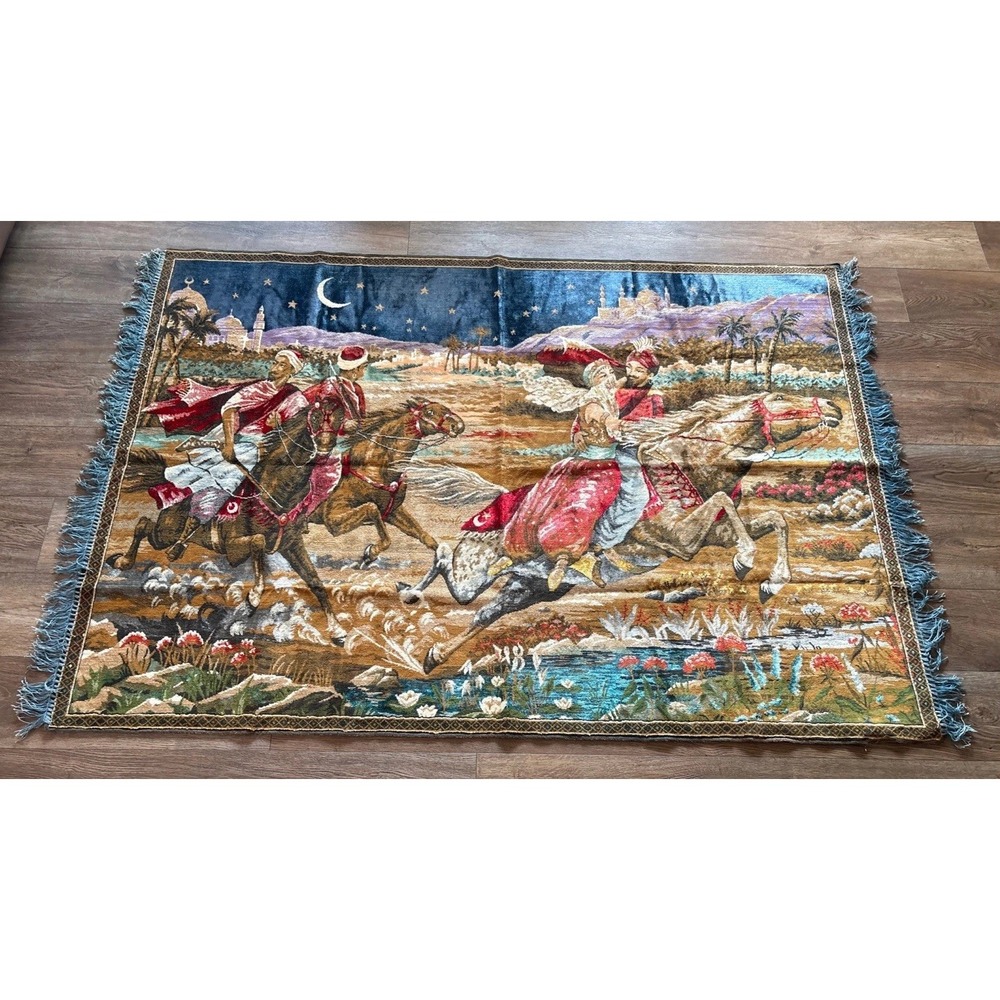 Vintage Turkish Tapestry Velvet Wall Hanging Arabian Nights MCM Retro Decor